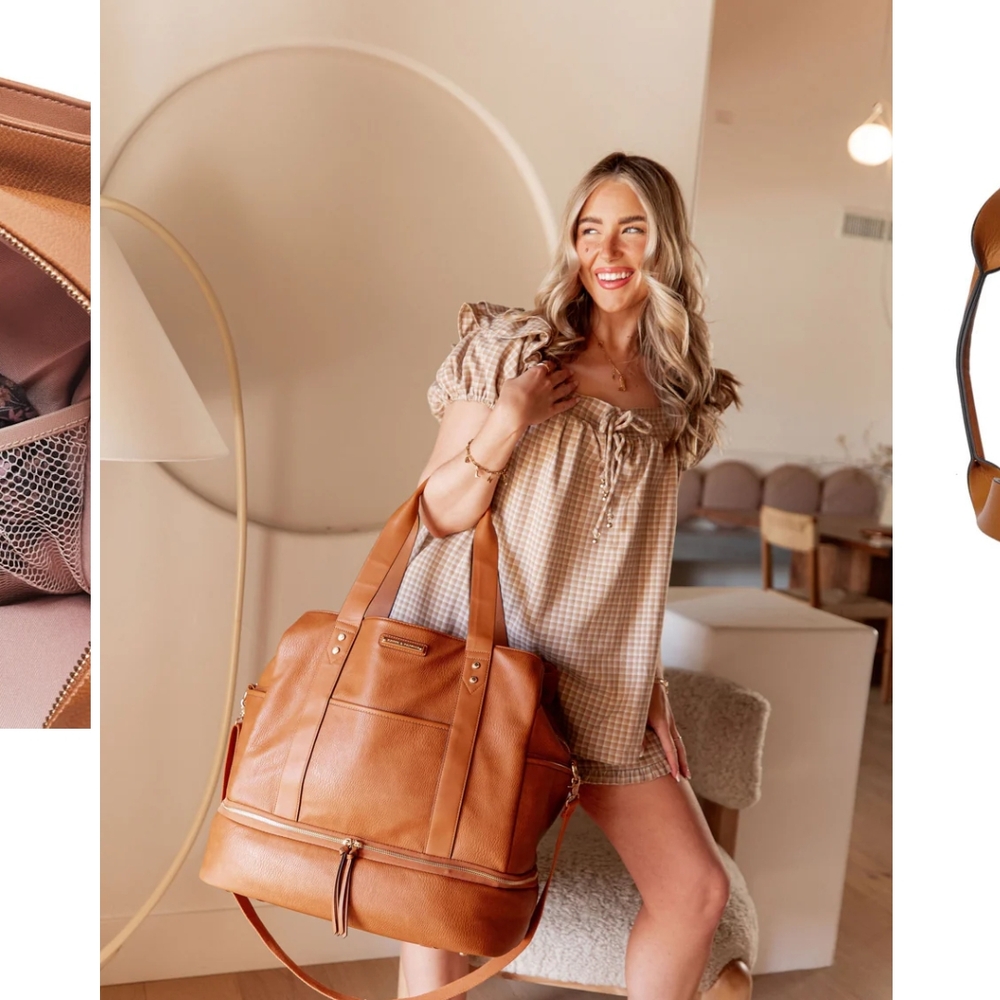 Poppy & Peonies Voyager Bag in Cognac